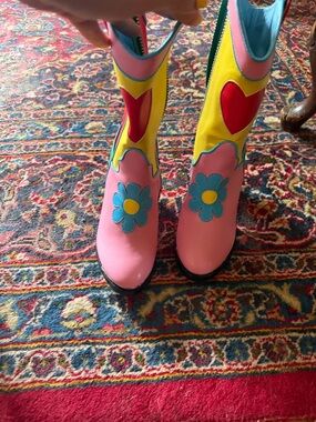 Women’s Pink & Yellow Floral Heart Mid-Calf Boots
